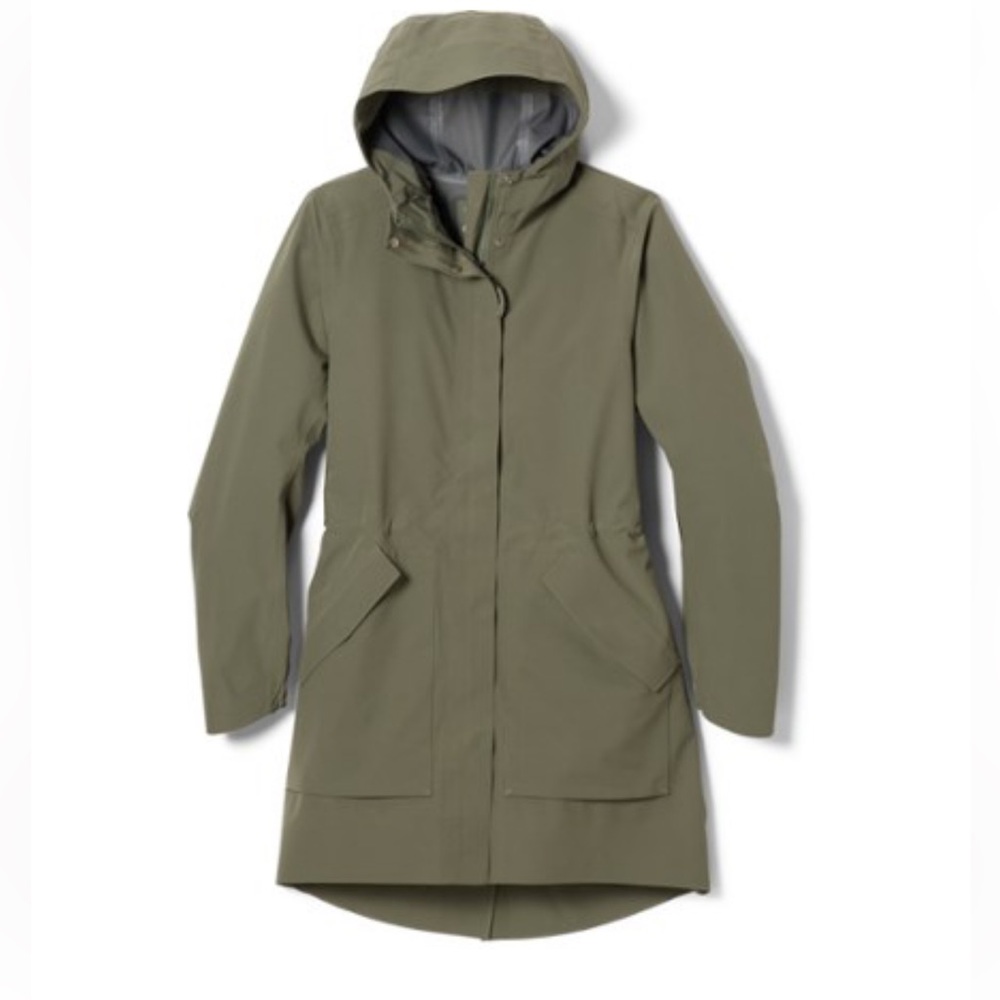 REI Pike Street Trench raincoat, green, size Medium